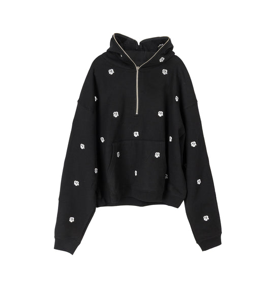 ALLOVER FINESSE EMBROIDERED 1/4 ZIP PULLOVER HOODIE BLACK