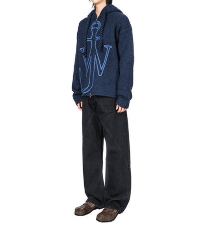 ANCHOR EMBROIDERY ZIPPED HOODIE STEEL BLUE