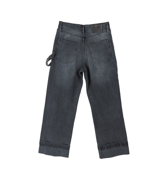 STRAIGHT LEG JEANS W/EMB CHARCOAL/JET