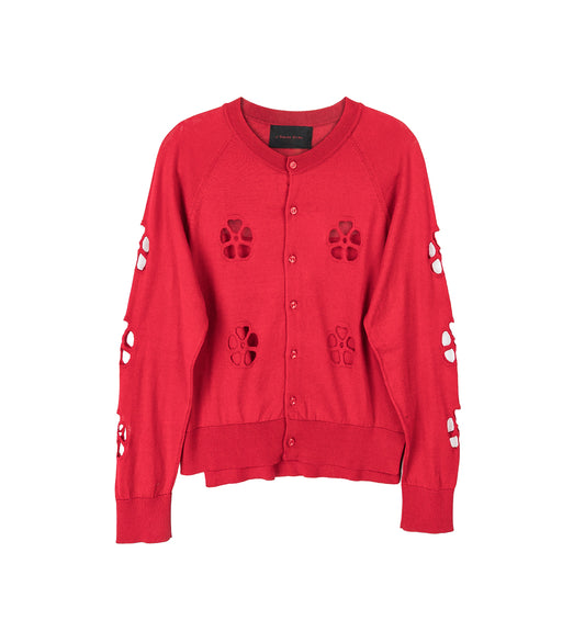 MERCERISED DAISY CUTOUT CARDIGAN W/DAISY RED