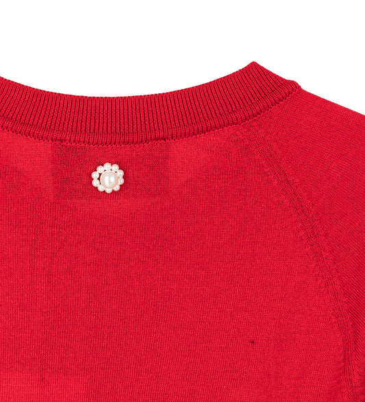 MERCERISED DAISY CUTOUT CARDIGAN W/DAISY RED