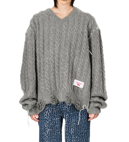 LABEL CABLE KNITTED JUMPER GREY