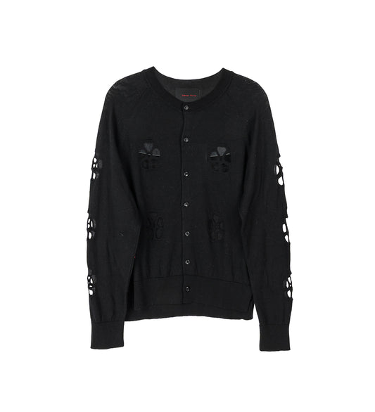 MERCERISED DAISY CUTOUT CARDIGAN W/DAISY BLACK