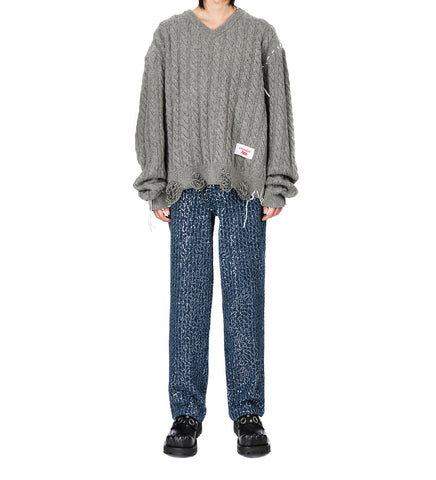 LABEL CABLE KNITTED JUMPER GREY