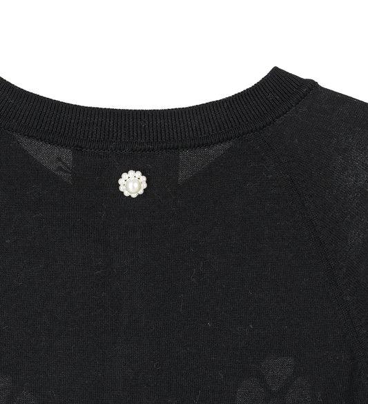 MERCERISED DAISY CUTOUT CARDIGAN W/DAISY BLACK