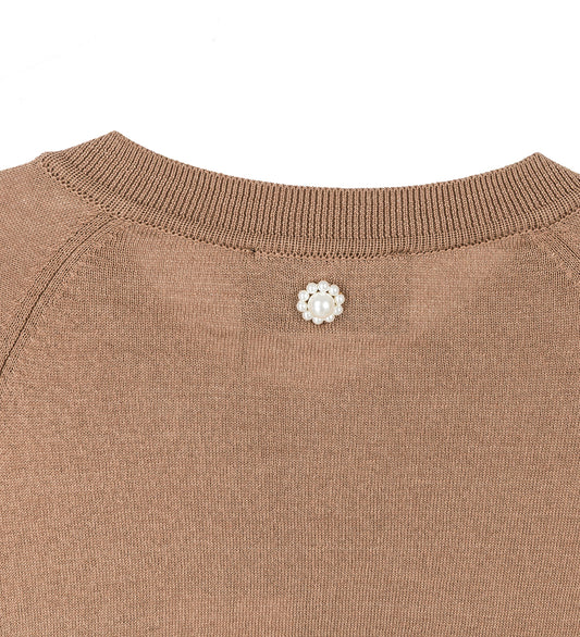 MERCERISED DAISY CUTOUT CARDIGAN W/DAISY TOBACCO