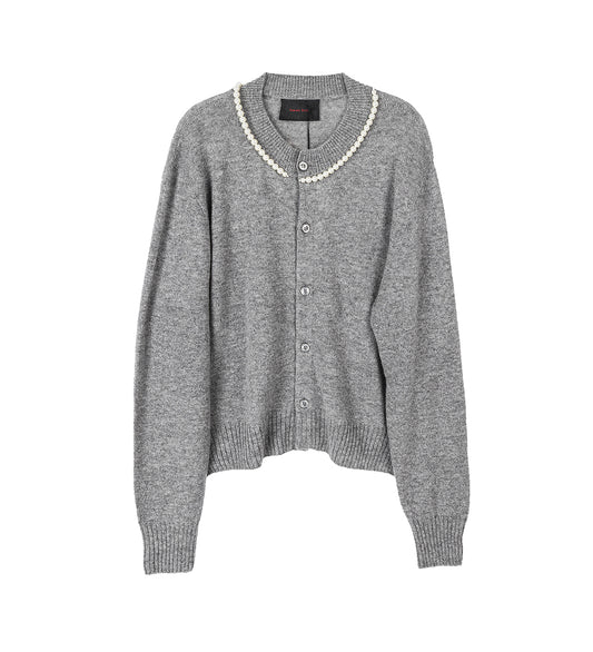 BOXY CASHMERE CARDIGAN W/EMB GREY/PEARL