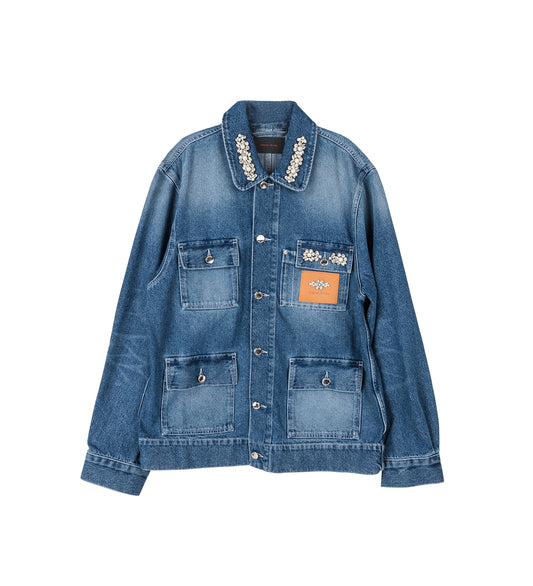 MULTI POCKET WORKWEAR JACKET W/EMB INDIGO/PEARL/CLEAR