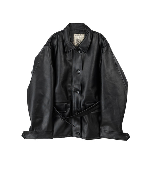 BELTED LEATHER JACKET BLACK