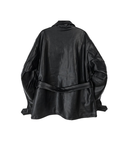 BELTED LEATHER JACKET BLACK