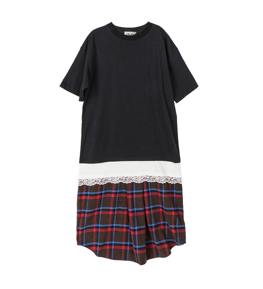 STACKED LONG TEE BLACK/RED CHECK