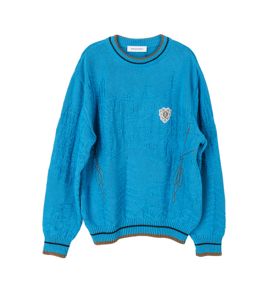 FITZ KNIT JUMPER CERULEAN/RUSSET BROWN/BLACK