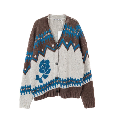 JACQUARD WOOL CARDIGAN BROWN/MULTI