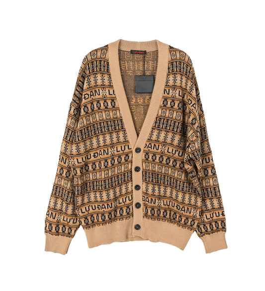 KNIT OVERSIZED JACQUARD CARDIGAN BLACK/TAN