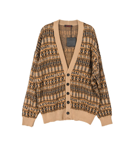 KNIT OVERSIZED JACQUARD CARDIGAN BLACK/TAN