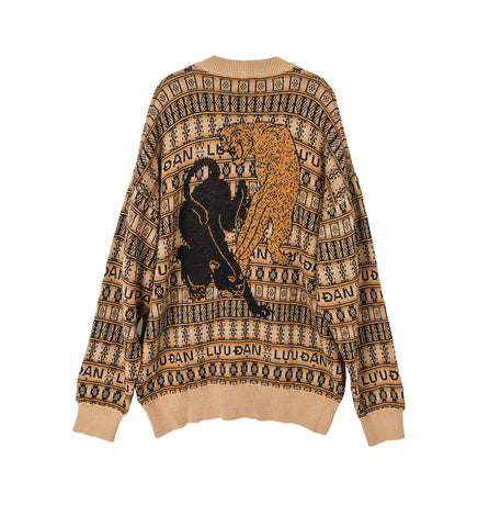 KNIT OVERSIZED JACQUARD CARDIGAN BLACK/TAN