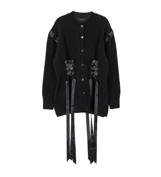 SCULPTED RIBBON CORSET DETAIL CARDIGAN BLACK