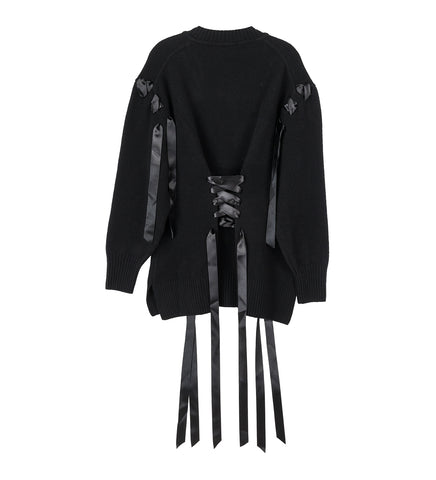 SCULPTED RIBBON CORSET DETAIL CARDIGAN BLACK