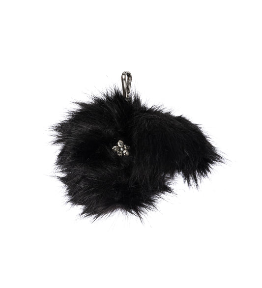 FAUX FUR HARE COIN PURSE BAG CHARM BLACK/CLEAR