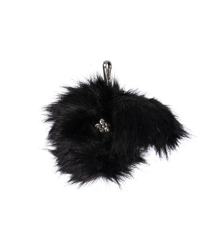 FAUX FUR HARE COIN PURSE BAG CHARM BLACK/CLEAR