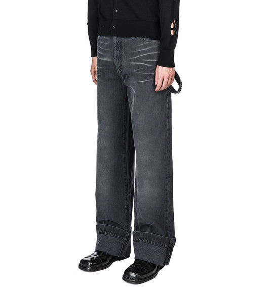 STRAIGHT LEG JEANS W/EMB CHARCOAL/JET