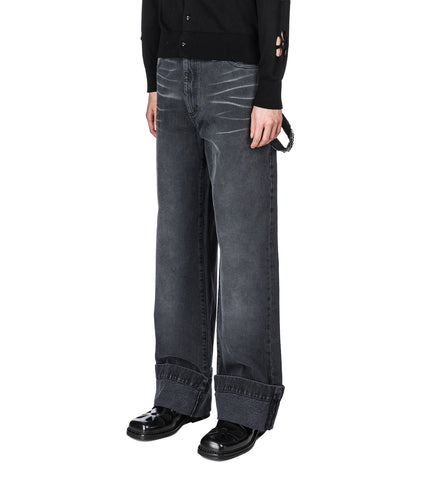 STRAIGHT LEG JEANS W/EMB CHARCOAL/JET