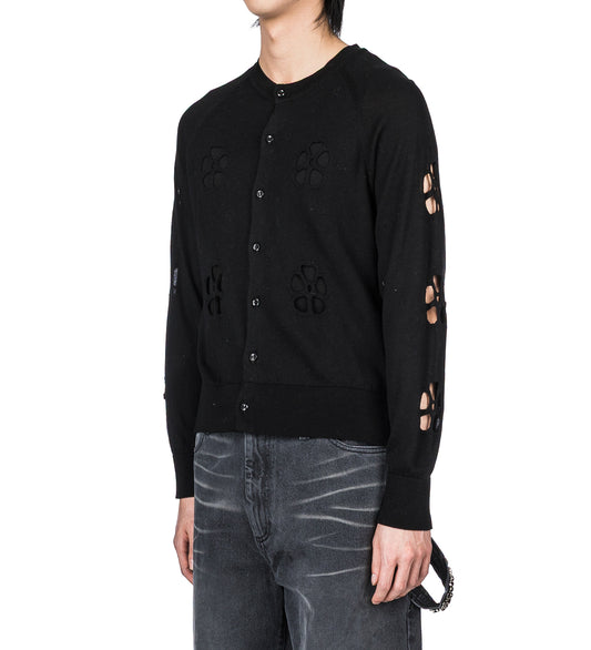 MERCERISED DAISY CUTOUT CARDIGAN W/DAISY BLACK