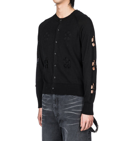 MERCERISED DAISY CUTOUT CARDIGAN W/DAISY BLACK