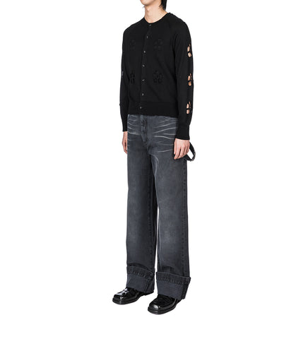 MERCERISED DAISY CUTOUT CARDIGAN W/DAISY BLACK