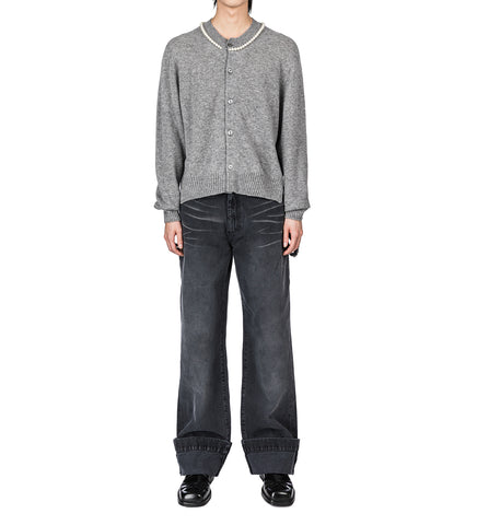 BOXY CASHMERE CARDIGAN W/EMB GREY/PEARL