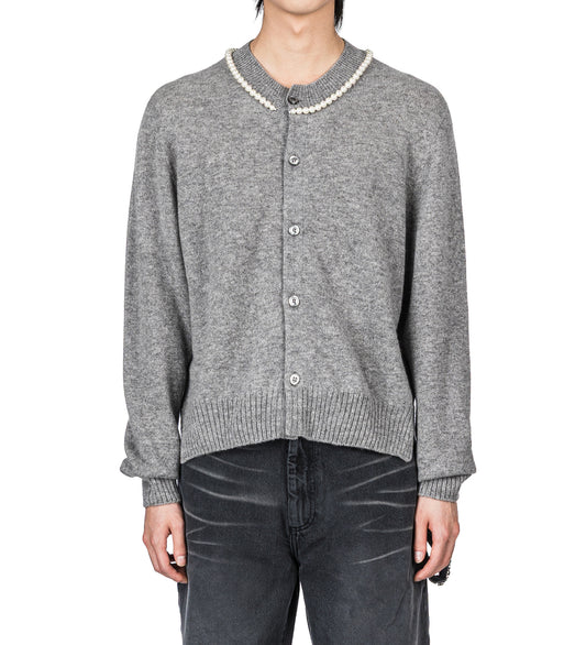 BOXY CASHMERE CARDIGAN W/EMB GREY/PEARL