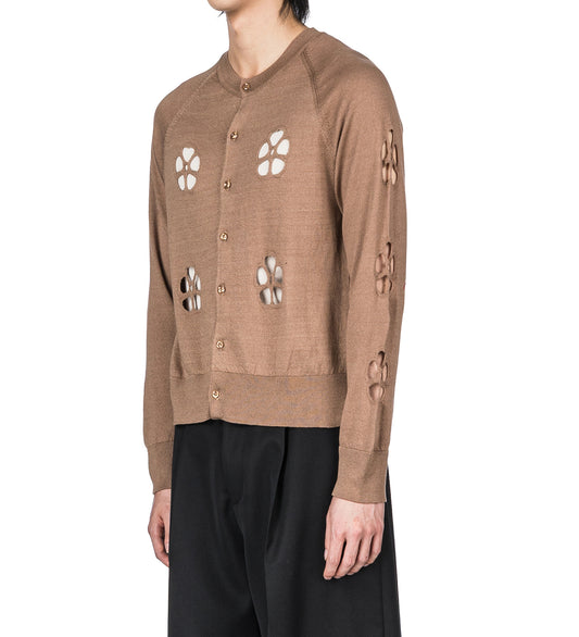 MERCERISED DAISY CUTOUT CARDIGAN W/DAISY TOBACCO