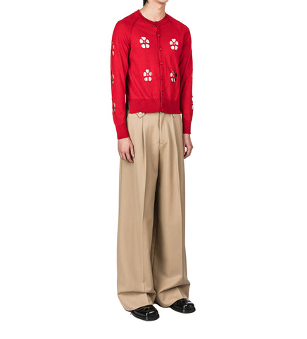 MERCERISED DAISY CUTOUT CARDIGAN W/DAISY RED