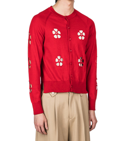MERCERISED DAISY CUTOUT CARDIGAN W/DAISY RED