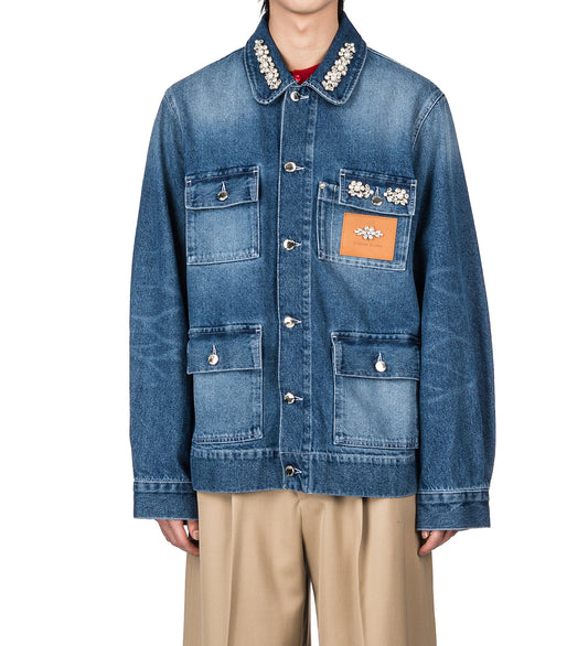 MULTI POCKET WORKWEAR JACKET W/EMB INDIGO/PEARL/CLEAR