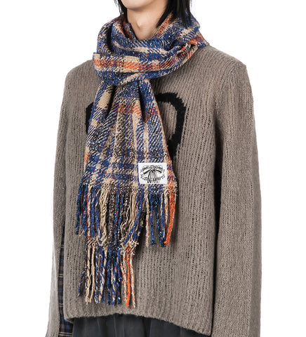 PLAID FRINGE SCARF BEIGE/BLUE