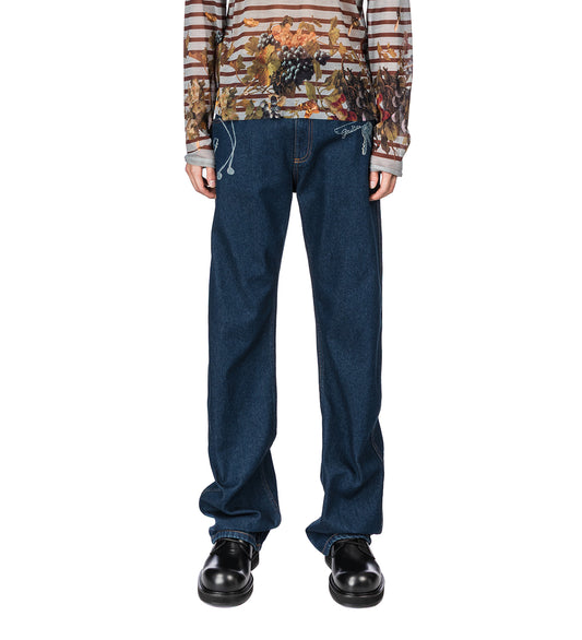 JEANS WITH TROMPE L'OEIL PRINT VINTAGE BLUE