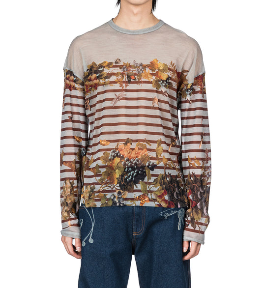 MESH OVERSIZED CREW NECK TOP PRINTED MARINIERE GRAPE LIGHT BLUE/MULTI COLOR
