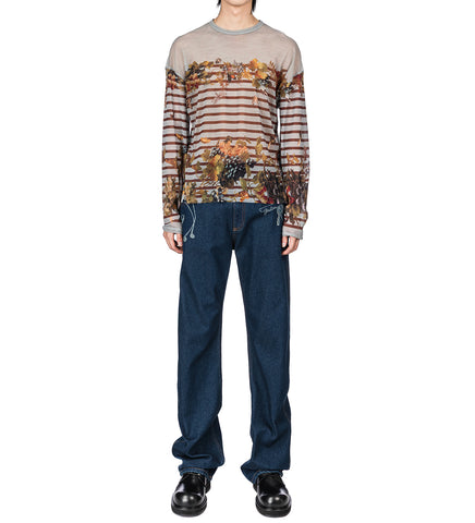 MESH OVERSIZED CREW NECK TOP PRINTED MARINIERE GRAPE LIGHT BLUE/MULTI COLOR