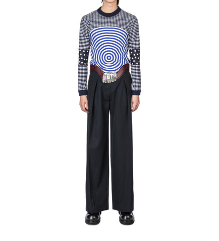 WIDE TAILORED TROUSERS NAVY/BURGUNDY