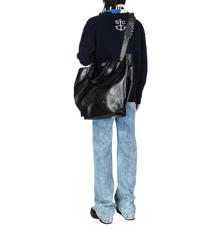 LEATHER PATCH TOTE BLACK