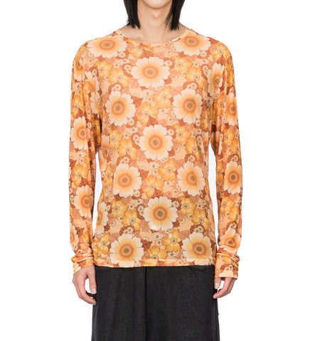 MESH LONG SLEEVE TOP WALLPAPER FLOWERS