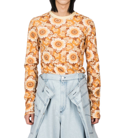 RIB LONG SLEEVE TOP WALLPAPER FLOWERS
