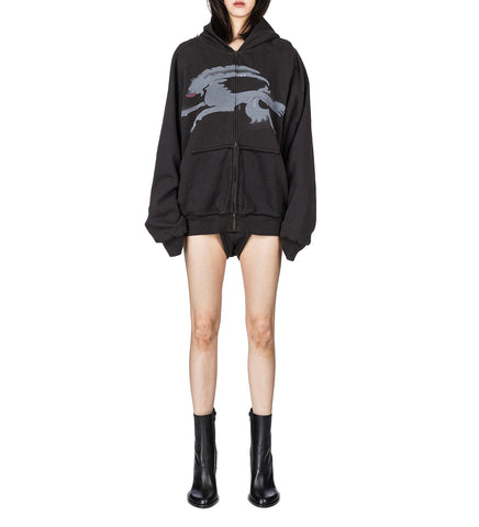 SPRAYED GOAT HOODIE ROMPER BLACK