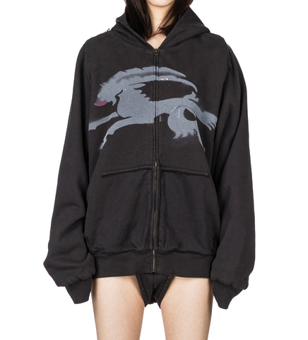 SPRAYED GOAT HOODIE ROMPER BLACK