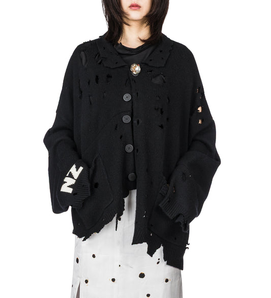 DISTRESSED CARDIGAN BLACK