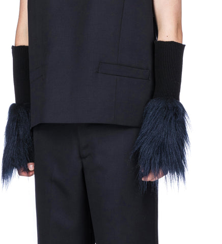 FUR GLOVES NAVY