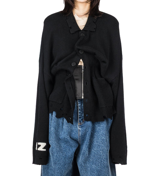 DISTRESSED CORSETED CARDIGAN GREY