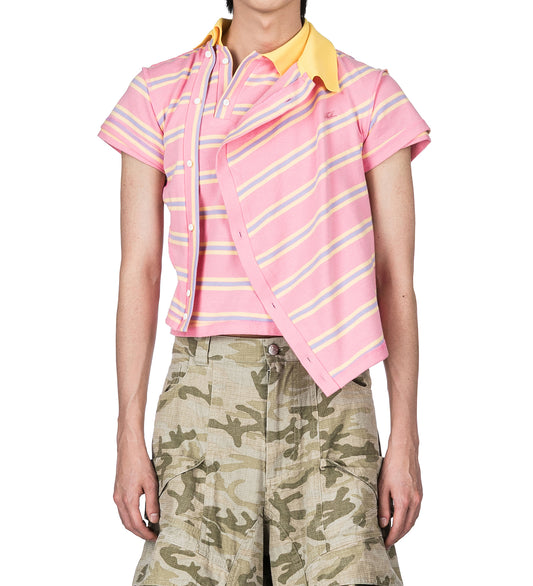 SHRUNKEN DOUBLE POLO PINK STRIPED