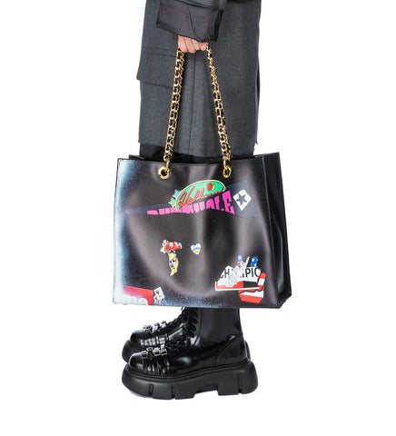 TROMPE LOEIL LEATHER TOTE BAG BLACK